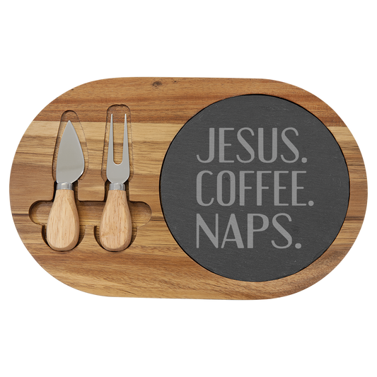 Jesus Coffee Naps Acacia Wood/Slate Cutting Board