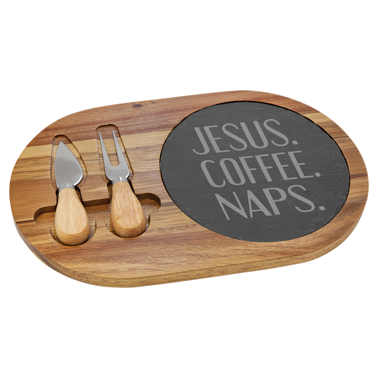 Jesus Coffee Naps Acacia Wood/Slate Cutting Board