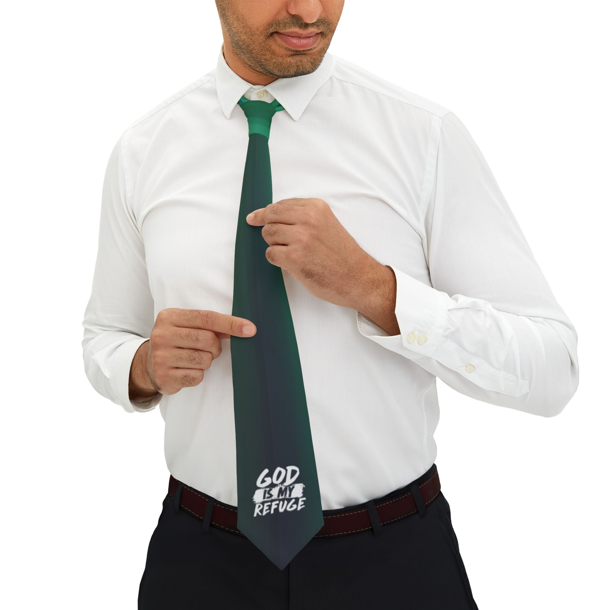 Inspiring Necktie - "God is My Refuge" - Elegant Green Design for Faith and Style