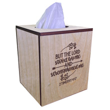 Load image into Gallery viewer, Christian Tissue Box Cover - 2 Timothy 4:17
