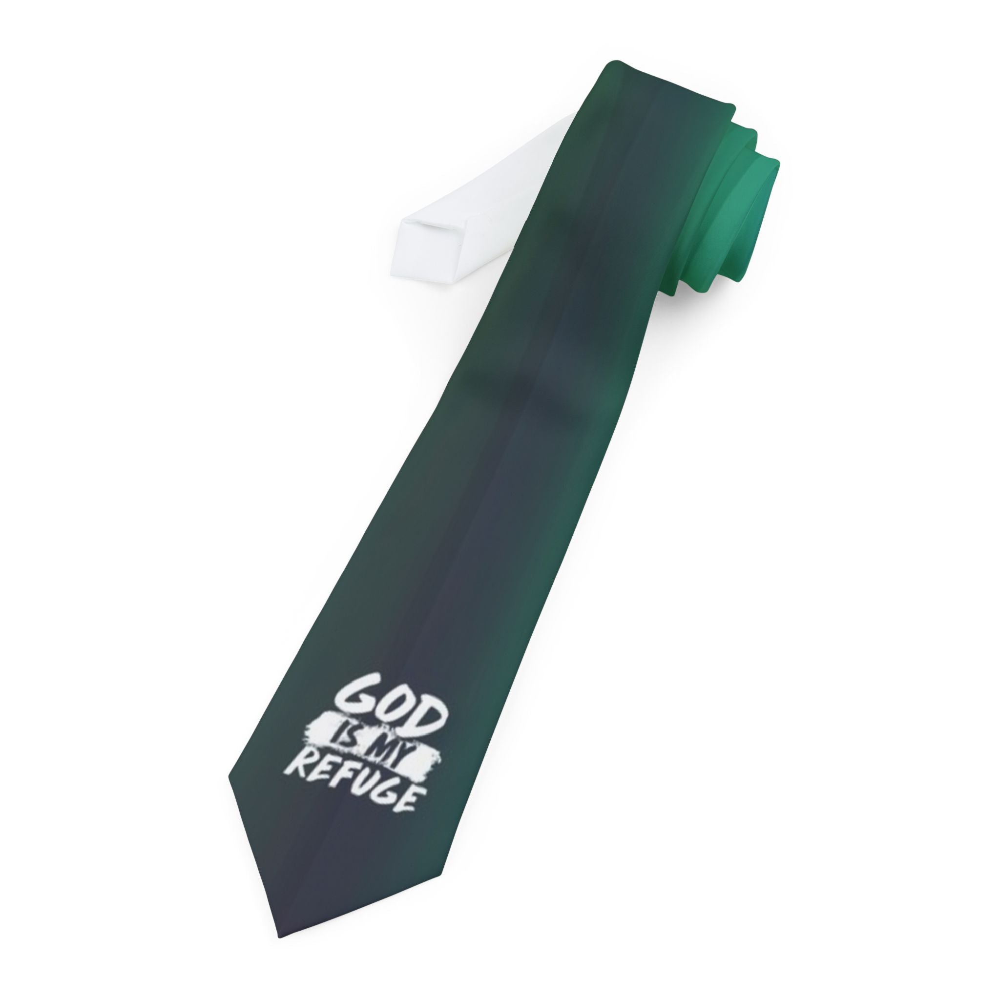 Inspiring Necktie - "God is My Refuge" - Elegant Green Design for Faith and Style