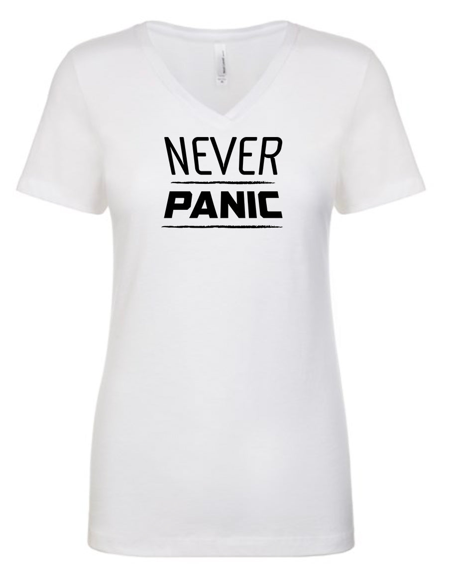 Never Panic Women's V Neck T-Shirt