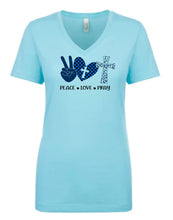 Load image into Gallery viewer, Peace, Love, Pray Women&#39;s V Neck T-Shirt
