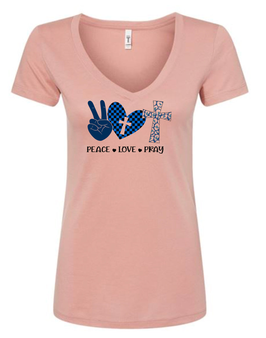 Peace, Love, Pray Women's V Neck T-Shirt