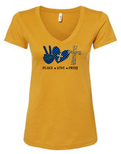 Load image into Gallery viewer, Peace, Love, Pray Women&#39;s V Neck T-Shirt
