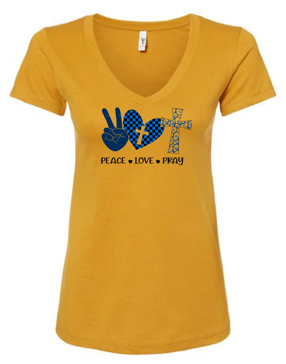 Peace, Love, Pray Women's V Neck T-Shirt