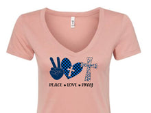 Load image into Gallery viewer, Peace, Love, Pray Women&#39;s V Neck T-Shirt
