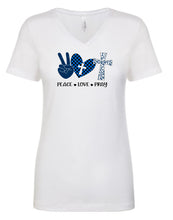 Load image into Gallery viewer, Peace, Love, Pray Women&#39;s V Neck T-Shirt
