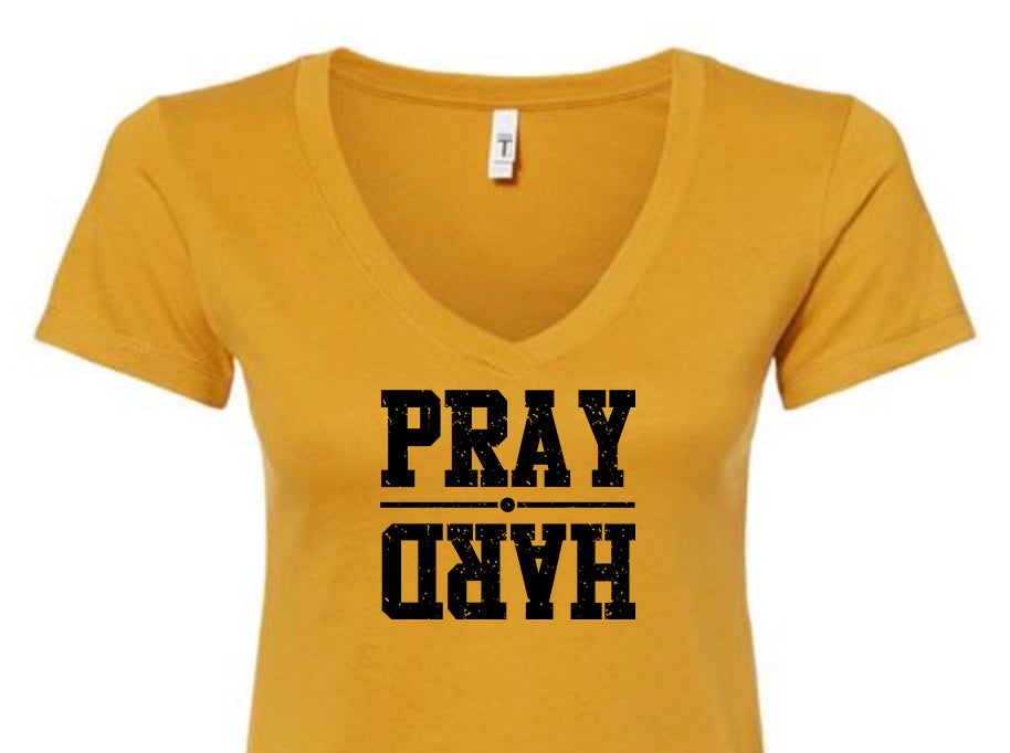 Pray Hard Women's V Neck T-Shirt