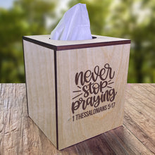 Load image into Gallery viewer, Christian Tissue Box Cover - 1 Thessalonians 5:17
