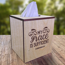 Load image into Gallery viewer, Christian Tissue Box Cover - 2 Corinthians 12:9
