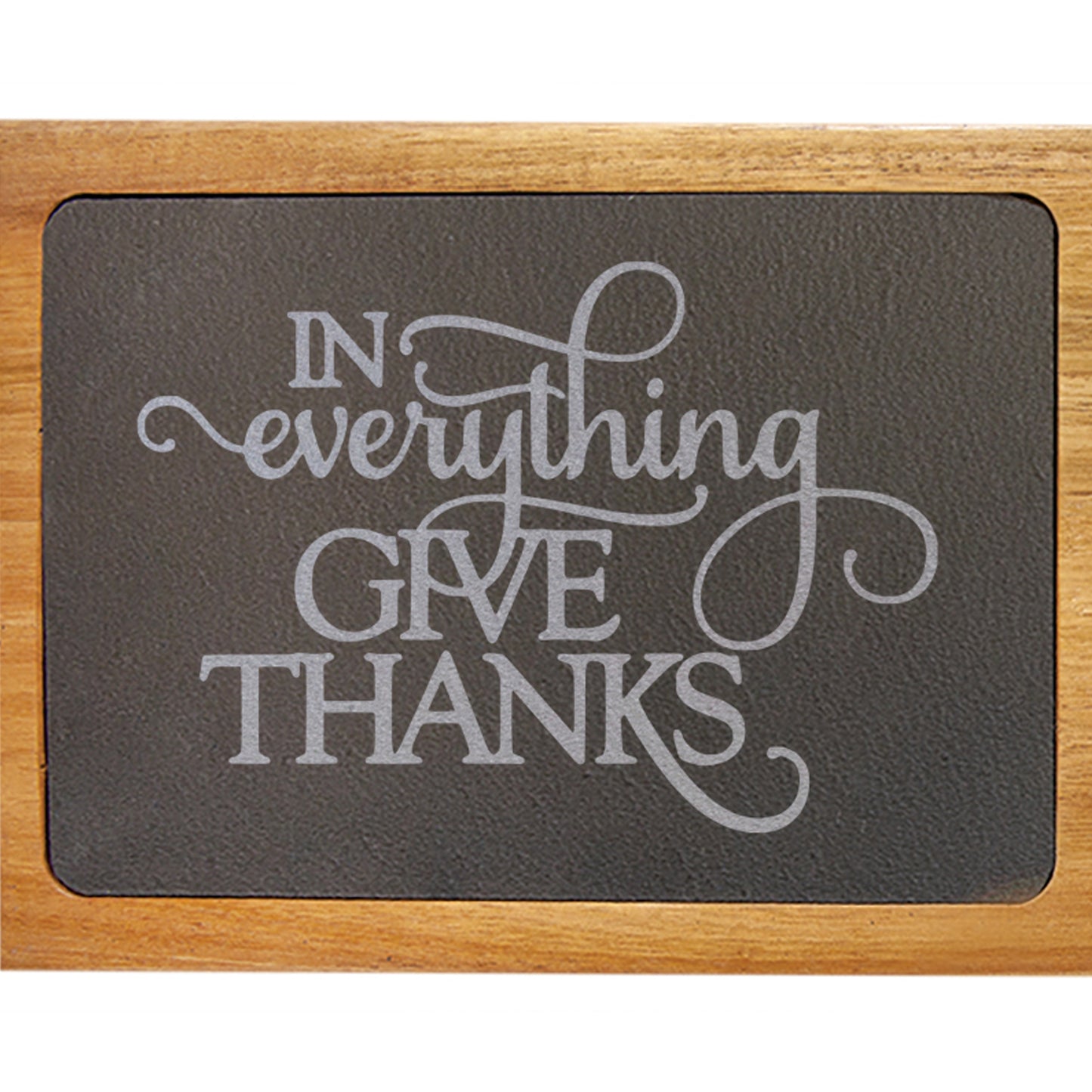 In Everything Give Thanks Acacia Wood Slate Serving Board with Two Tools - 17.5" x 6"