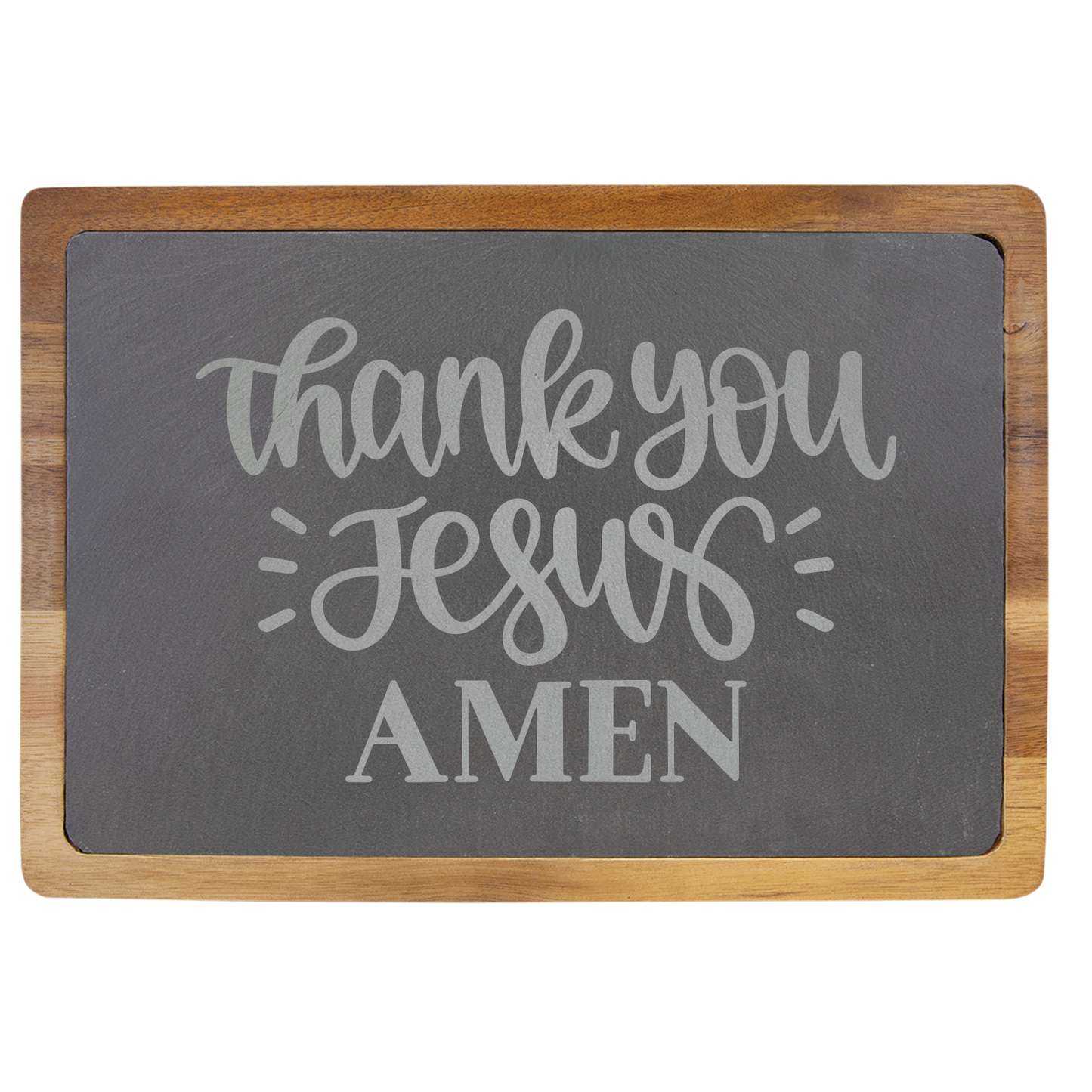 Thank You Jesus 13" x 9" Acacia Wood/Slate Cutting Board